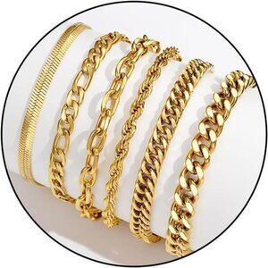6 Pcs Men's Chain Bracelet Stainless Steel Bracelet Set